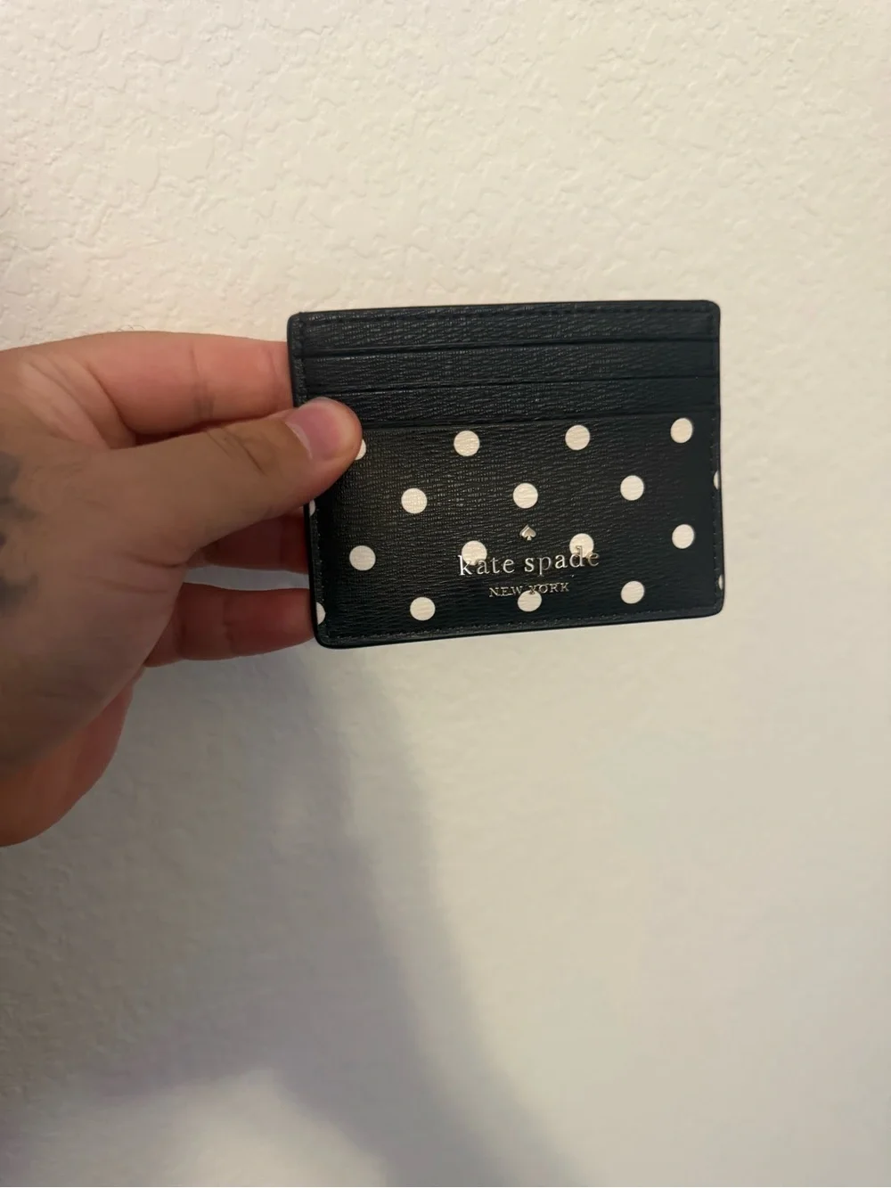 Black Polka Dot Card Holder with Red Bow